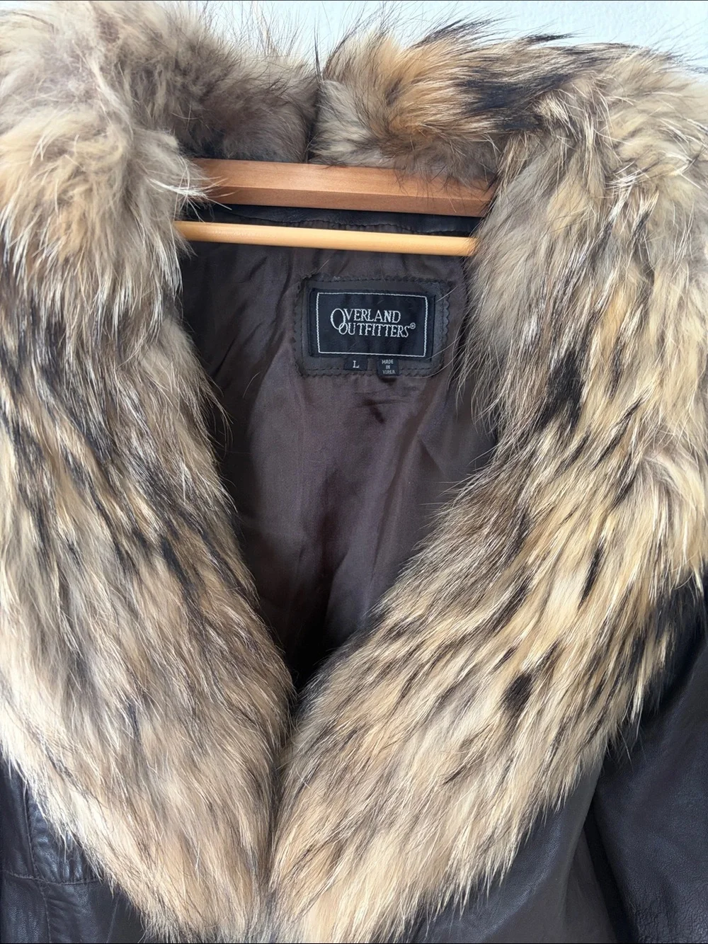 Vintage Women's Brown 100%Leather Jacket with Fur Trim, satin lining